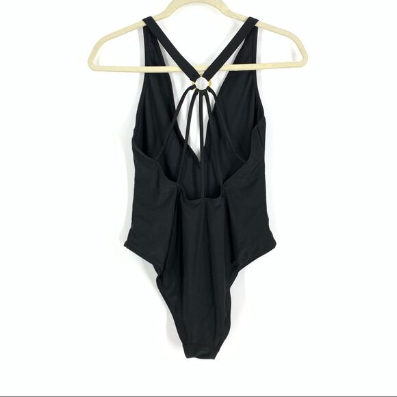 Asos Size 8 Black One Piece Bathing Suit V-Neck Open Strappy Racerback - Picture 7 of 8